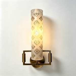 Geometric glass <b>wall</b> lamp, golden cylindrical <b>Sconce</b> Bohemian, American retro, bedroom headboard, hallway, entrance <b>wall</b> lamp - Product Image 1