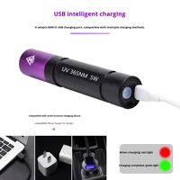 Lampe torche de camping en alliage d'aluminium à LED UV 365nm avec miroir noir et lumière violette, rechargeable par USB, ultra-mince, pour bijoux, jade et collection de pièces de monnaie