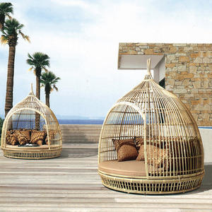 Cama Redonda de Ratán para Exteriores, Acolchada, Estilo Bohemio, Muebles de Patio para Balcón o Piscina - Product Image 3