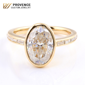 Anillo de compromiso de moissanita VVS de 4.5 quilates con corte ovalado, engaste de bisel, oro amarillo de 10k/<span class=keywords><strong>18k</strong></span>, joyería para mujer - Product Image 1