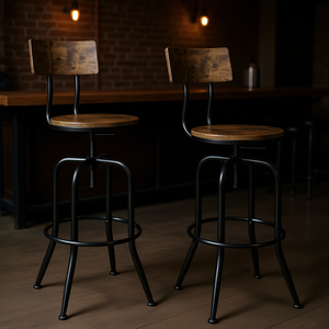 Tabouret de bar industriel réglable et pivotant, base en métal brun rustique, rotation à 360 degrés, mobilier commercial - Product Image 2