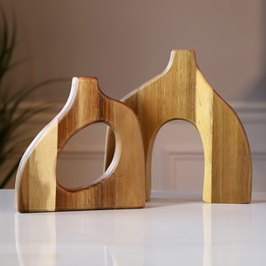 Juego de 2 Jarrones de Madera de Acacia Estilo Bohemio, Forma Irregular, para Arreglos Florales, Decoración de Sala de Estar - Product Image 1