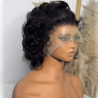 Perruque Courte Bob Bouclée en Cheveux Humains Brésiliens Naturels Pas Chers, Perruque Lace Frontale en Cheveux Humains, Perruques Frontales HD Lace pour Femmes Noires