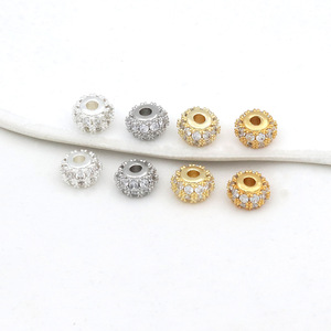 Cuentas espaciadoras de circonita, oro de 14k y plata, con orificio grande, tipo barril, accesorios de joyería DIY - Product Image 4