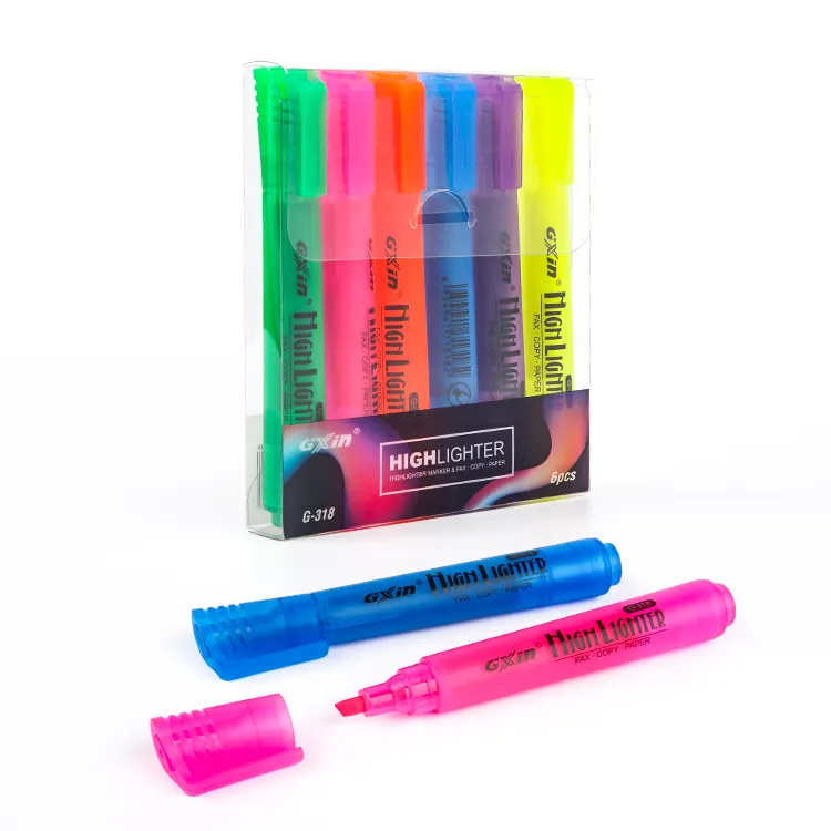 Gxin G-318 OEM/ODM fournisseur acceptable stylo fluorescent coloré pointe biseautée taille normale stylo marqueur surligneur personnalisé