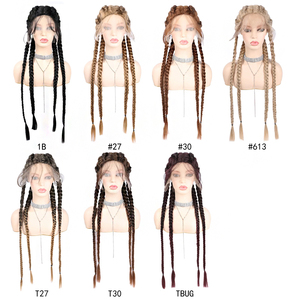 Vente en gros perruques longues tressées pour femmes noires torsadées noires 4x Box Braid Lace perruque Natural Front perruques synthétiques légères 32 pouces - Product Image 4
