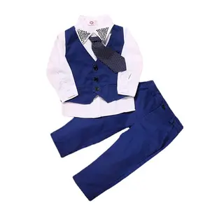 4 unids/set Popular Formal algodón azul y blanco bebé niño niños vestidos para bodas