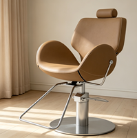 Fauteuil de Barbier Ergonomique Hydraulique Pivotant et Inclinable Beige Minimaliste Moderne pour Salon de Coiffure et Esthétique