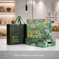 Boîte d'emballage de fruits personnalisée de luxe en papier rigide vert foncé à imprimé botanique, vente en gros, avec poignée pour fruits frais