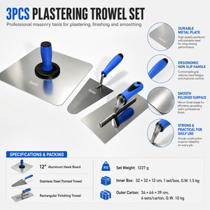 Ensemble de 3 truelles à plâtrer Hawk Board en acier inoxydable, outils de <span class=keywords><strong>maçonnerie</strong></span> pour la construction de murs en plâtre, rénovation DIY - Product Image 3