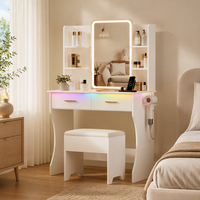 Vente en gros de coiffeuse moderne en bois avec miroir LED et rangement pour chambre à coucher