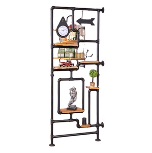 Estante de tubería industrial, divisor de habitación montado en la pared con estantes, estantería de colección de almacenamiento de <span class=keywords><strong>escalera</strong></span> de madera rústica, estante para oficina - Product Image 1