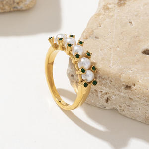 Cute Design 24K Gold Plated Stainless Steel Real Freshwater <b>Pearl</b> Zircon <b>Ring</b> - Product Image 5