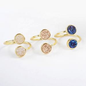 ZG0363 خاتم عصري مطلي بالذهب قابل للتعديل بحجر كريم خاتمين بحجر دروزي حلي للنساء - Product Image 4