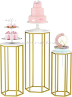 Support à gâteau hexagonal en métal doré avec plateau marbré, supports pour plantes et fleurs pour la présentation, décoration de mariage et d'anniversaire