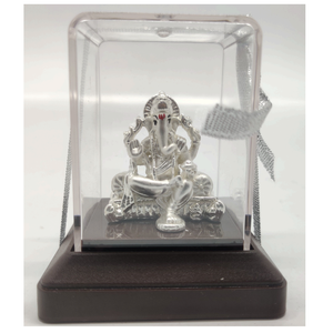 Seigneur Ganesh idole en acier inoxydable gracieusement placé à la main dans une boîte en verre transparente pour la maison Temple Decor Puja Room & Weddings - Product Image 3