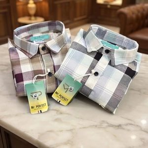 Chemise en twill de coton avec motif à carreaux beige, gris et bordeaux, manches longues, boutonnée, tendance, style décontracté chic, vêtements pour hommes - Product Image 1