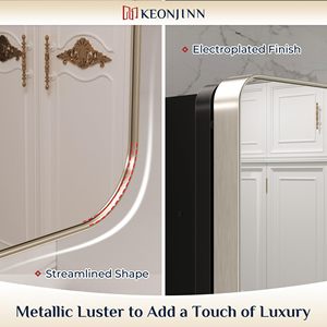 Elegant Gold Toned Metal Frame Single-Door Rectangular <b>Bathroom</b> Cabinet Illuminated <b>Wall</b> Mounted Bath <b>Mirror</b> Rounded Corners - Product Image 5