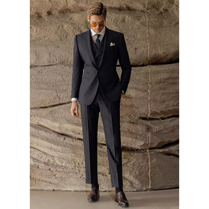 Costume de mariage sur mesure en laine noire haut de gamme pour <span class=keywords><strong>homme</strong></span>, coupe ajustée, costume d'affaires à un bouton, <span class=keywords><strong>ensemble</strong></span> <span class=keywords><strong>trois</strong></span> pièces - Product Image 1