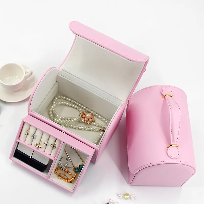 ready to ship wholesale pink or white luxury portable jewelry gift receive box for women's jewelry