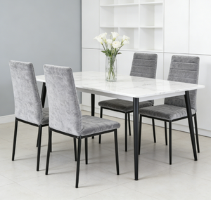 Chaises de salle à manger de style nordique, siège en tissu <span class=keywords><strong>velours</strong></span>, pieds en métal, mobilier d'hôtel et de restaurant, pieds noirs K/D, ensemble de table 4 places - Product Image 3