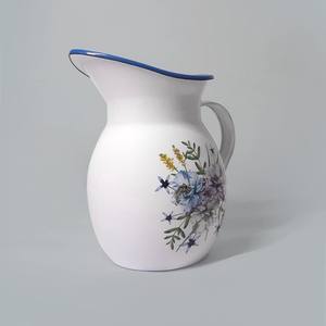 Vase en métal <span class=keywords><strong>émaillé</strong></span> à bord noir, décoration vintage pour la maison et le jardin, logo personnalisé <span class=keywords><strong>blanc</strong></span>, pot à fleurs, pot à plantes, <span class=keywords><strong>pichet</strong></span> à eau avec poignée - Product Image 6