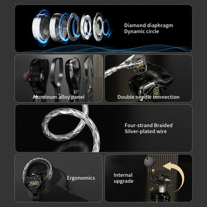 ND ZR หูฟังอินเอียร์สำหรับฟังเพลง, หูฟังอินเอียร์สำหรับเล่นเกมคอมพิวเตอร์แบบไดนามิก HiFi พร้อมไมโครโฟนควบคุมด้วยสาย - Product Image 3