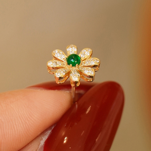 Aazuo 18K Fine Jewelry Solid Yellow Gold Natural <b>Emerald</b> Real Diamonds Fashion Flower <b>Stud</b> <b>Earrings</b> Gift For Ladies Daily Wear - Product Image 3