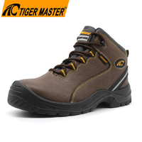Chaussures de sécurité Tiger Master avec doublure en maille, anti-perforation, embout en acier, en cuir de vachette marron, résistantes à l'huile et antidérapantes pour hommes, construction OEM