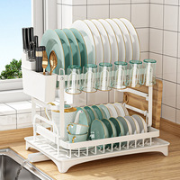 Égouttoir à vaisselle et ustensiles en métal à deux niveaux pour cuisine, support de rangement de comptoir pour l'organisation des outils