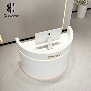 Modern White Curved Reception <b>Desk</b> Beauty Salon Small Reception <b>Desk</b> Hair Salon Reception Counter <b>Nail</b> Salon Spa Front <b>Desk</b> - Product Image 2