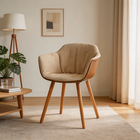 Chaise de salle à manger ergonomique moderne avec accoudoirs en tissu rembourrés, assise rembourrée, pieds en bois massif pour la maison, le café, utilisation en intérieur