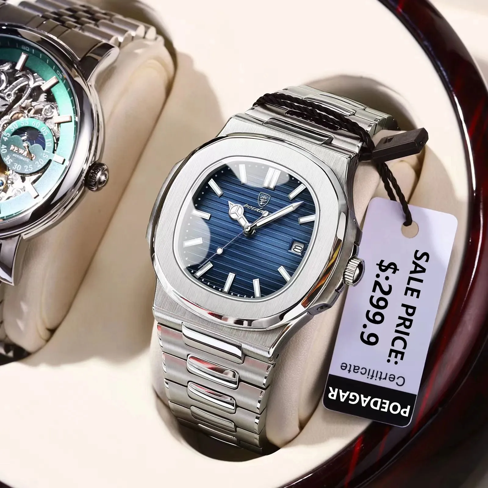 2024 Nieuwe Luxe Herenhorloge Waterdichte Mannelijke Klok Lichtgevende Datum Roestvrij Staal Vierkant Quartz Horloge Reloj Hombre