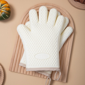 Silicone Heat-Resistant Gloves Five-Finger Cotton-Lined Thickened Oven Mitts Microwave Safe Non-Slip High Temperature Baking - Product Image 4