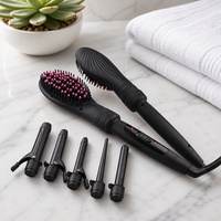 Lisseur de cheveux électrique portable professionnel 6-en-1 avec peigne à air chaud à ions négatifs et LED pour hôtel, maison et usage extérieur