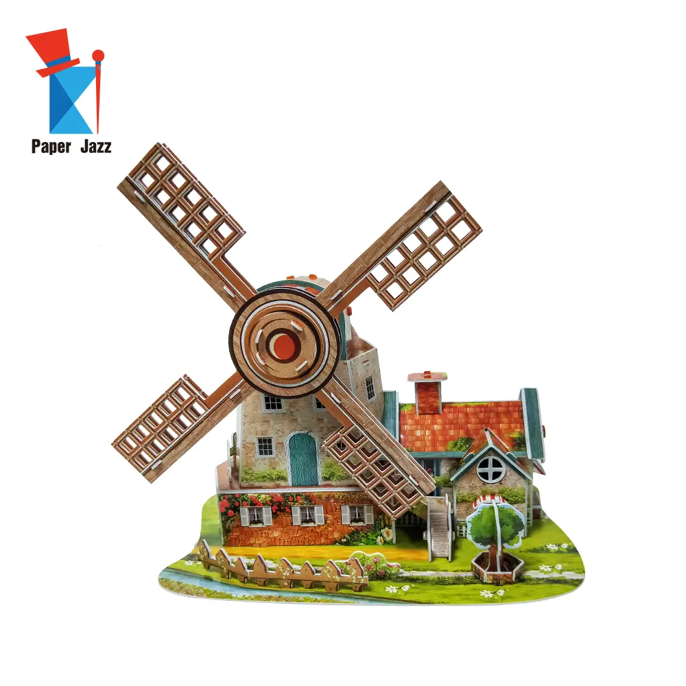 अनुकूलित संगीत बॉक्स कागज मोज़ेक डच पवन चक्की घर में बच्चों के खिलौने