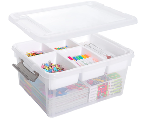 <span class=keywords><strong>Caja</strong></span> de Almacenamiento Multifuncional de Plástico de 2 Niveles para Juguetes de Niños, Organizador de Bloques con Compartimentos, Tapa Desmontable, <span class=keywords><strong>Caja</strong></span> de Herramientas de 16L/17QT - Product Image 1