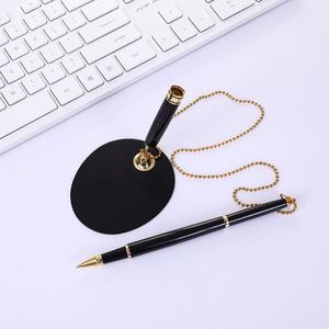Hotel Counter Office Desk Stand Metal Sign Ballpoint Table Custom <b>Gel</b> Pens <b>Kit</b> 0.5mm Black Ink With Chain - Product Image 4