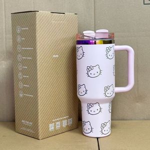 Mug à café isotherme sous vide en acier inoxydable à double paroi de 40 oz, grande capacité, avec paille, motif dessin animé mignon - Product Image 6