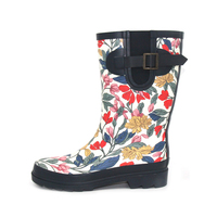 Bottes de pluie antidérapantes pour femmes en caoutchouc naturel, imperméables, mi-mollet, motif floral vintage, durables, pour le jardin et le travail en extérieur
