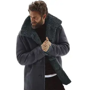 W mantel pria sambungan bulu, jaket panjang dipertebal ukuran grosir kancing hangat musim dingin 2024