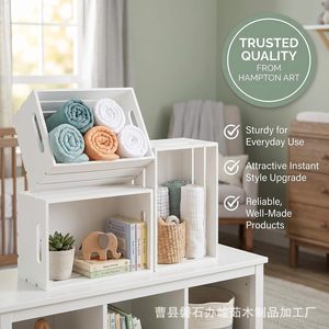<b>White</b> Wooden Storage <b>Crates</b> Stackable Desktop Organizer For Toys Craft Supplies Kitchen Use - Product Image 2