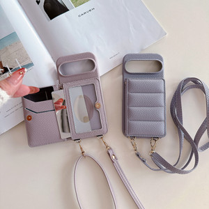 Funda de teléfono de lujo Litchi PU Leather <span class=keywords><strong>the</strong></span> <span class=keywords><strong>Puffer</strong></span> Wallet para Google Pixel 6 7 8 9 Pro 6A 7A 8A Card Money Slots Hanging Rope Cover - Product Image 1