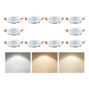 Spotters LED Encastrés Moderne 7W 3 Tons Lumineux 10 Pack Corps en Plastique Blanc 6000K CCT 12W Puissance pour Bureau Hôtel Plafond Installation - Product Image 4