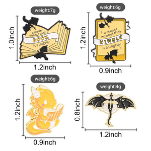 Set Pin Enamel Naga Bercita-cita Buku, Bros Naga Kuning Sedang Membaca untuk Dekorasi Pemakaian Sehari-hari - Product Image 6