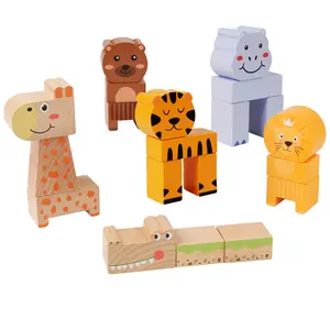 wooden Animal parade Cartoon-Shape Natural Safety Stacking High Game Balance Building Stacking Blocks