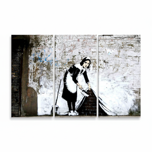 Banksy Graffiti Woman Printed <b>Canvas</b> Art: Modern <b>Wall</b> Decor,SET OF 3 <b>CANVAS</b> - Product Image 2