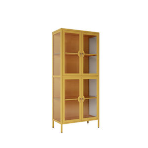 Giallo vibrante libreria di vetro a 4 porte alto <span class=keywords><strong>Bar</strong></span> & vetrina personalizzabile arredamento per la casa moderna per la conservazione del vino all'ingrosso - Product Image 2