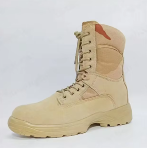 Bottes tactiques de combat TSB0205 pour hommes, couleur sable, avec fermeture éclair latérale, tige en cuir suédé, panneau camouflage, semelle extérieure robuste antidérapante, pour la randonnée en extérieur - Product Image 3