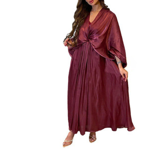 Robe longue élégante de Dubaï pour femmes, style Europe et États-<span class=keywords><strong>Unis</strong></span>, Moyen-Orient, Turquie, arabe, couleur unie, manches bouffantes, Abaya - Product Image 1